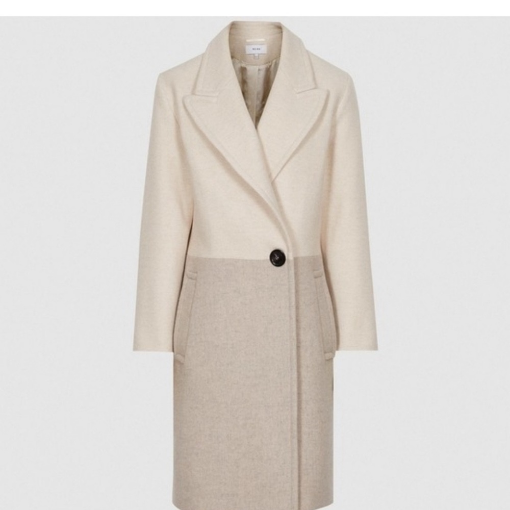 NWT REISS Vale Color Block Wool Blend Coat